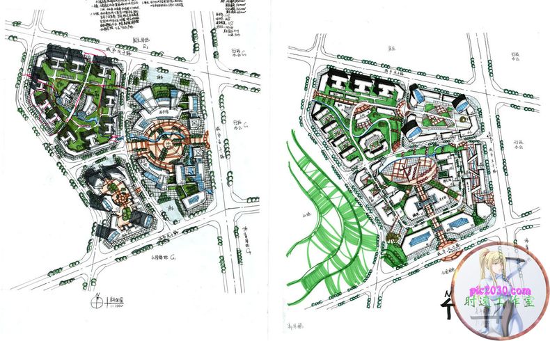 规划设计大全610例城市手绘作品集效果图素材居住区广场校公园